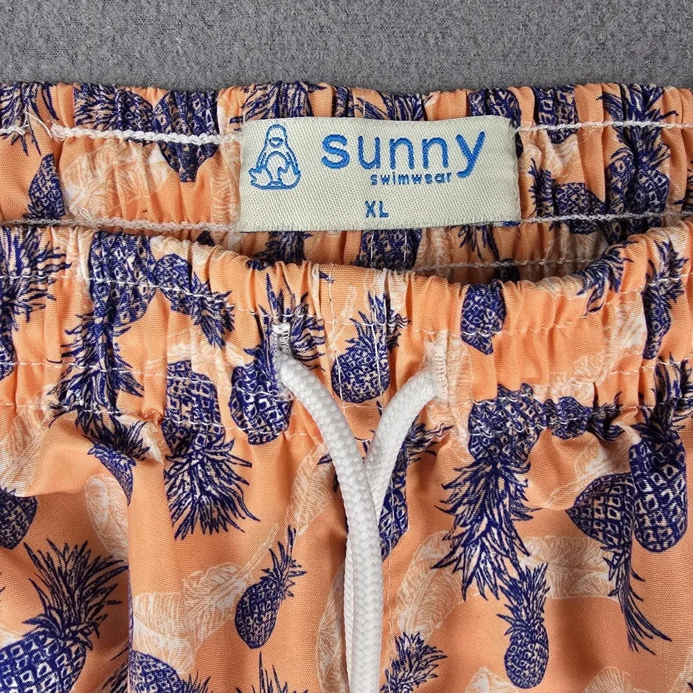 Sunny Pineapple Swim Trunks Shorts Mens XL Orange‎ Blue Swinger Party Beach Fun